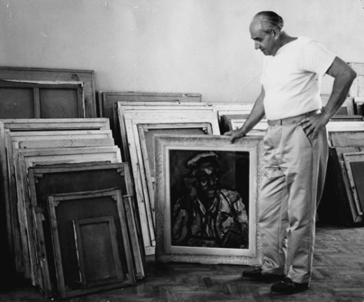 Milan Konjović with paintings