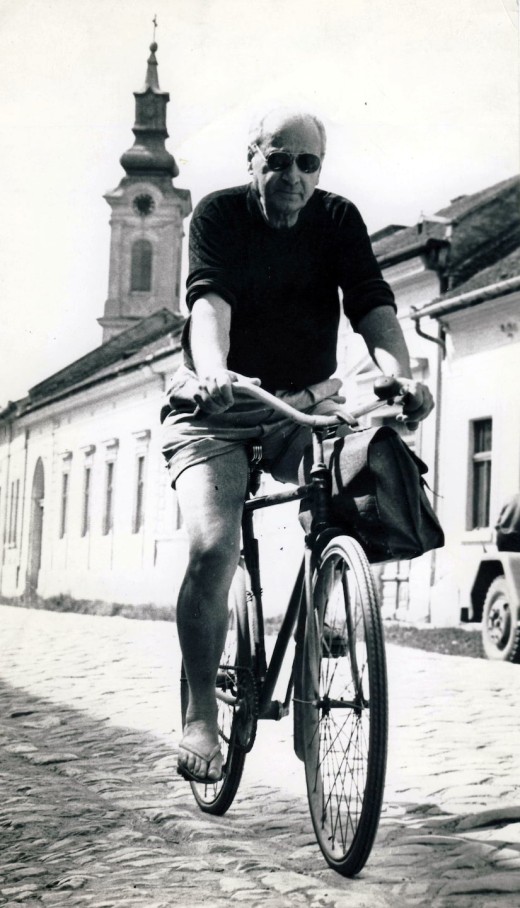 Milan Konjović on a bicycle